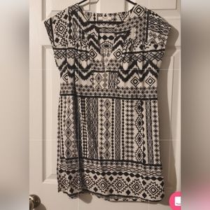 Madewell black and white tribal print tunic top 100% cotton size small